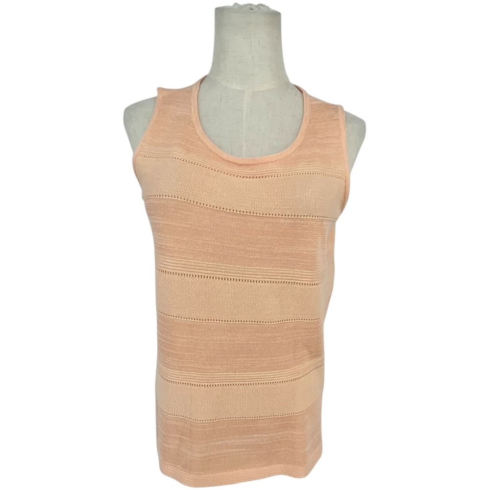 Chicos Womens Sz 1 M US 8 Peach Striped Knit Sleeveless Tank Top Shirt Cotton